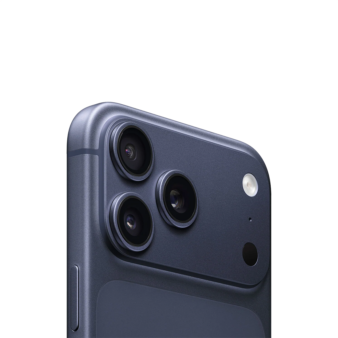 The Apple iPhone 17 Pro Max deep blue color close-up view of the back and camera