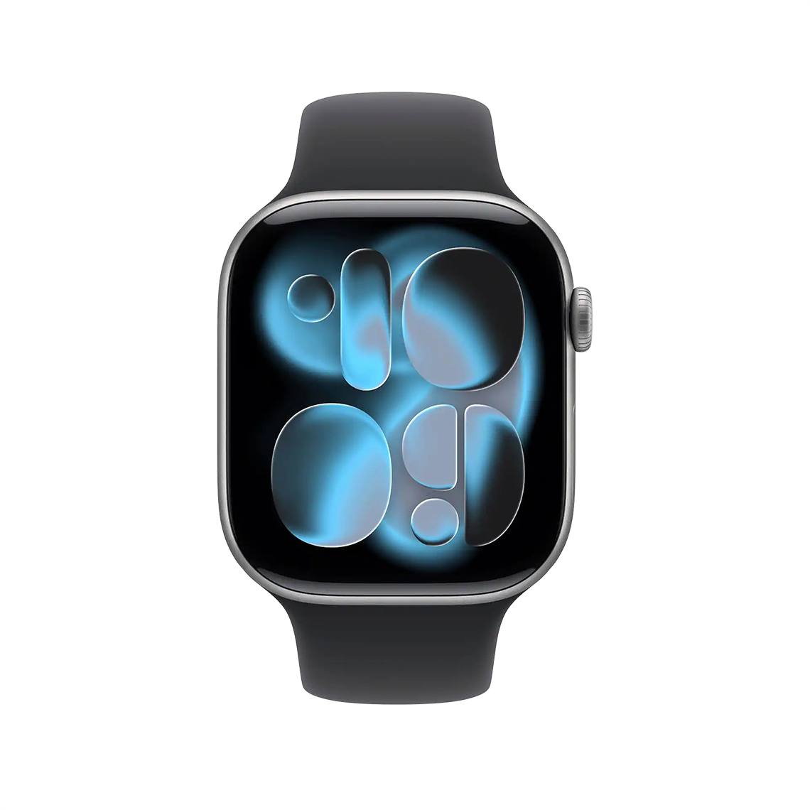 Apple Watch Series 11 Space Gray with Black Sport Band front view