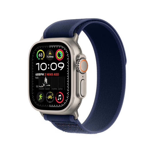 Apple Watch Ultra 2 Titanium with Blue Trail Loop side view
