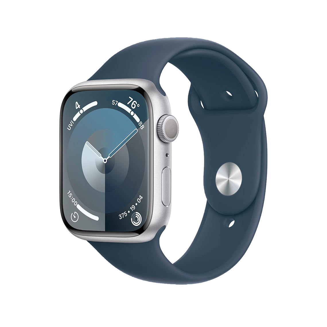 Apple Watch Series 9 41mm GPS - Silver w/ S/M Storm Blue Sports Band, Open Box