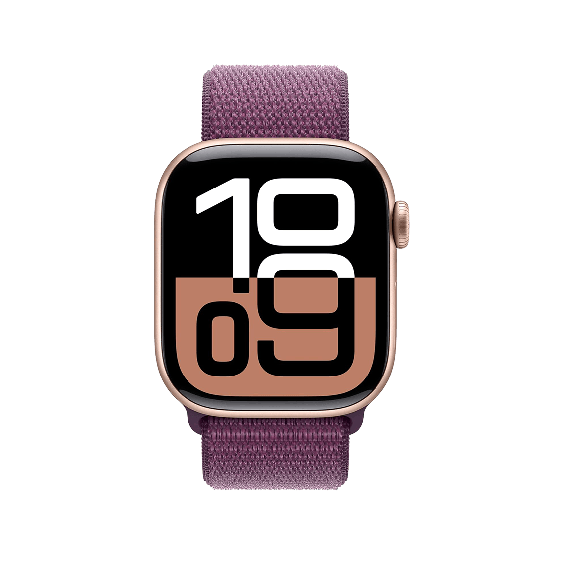Apple Watch Series 10 Rose Gold with Plum Sport Loop front view
