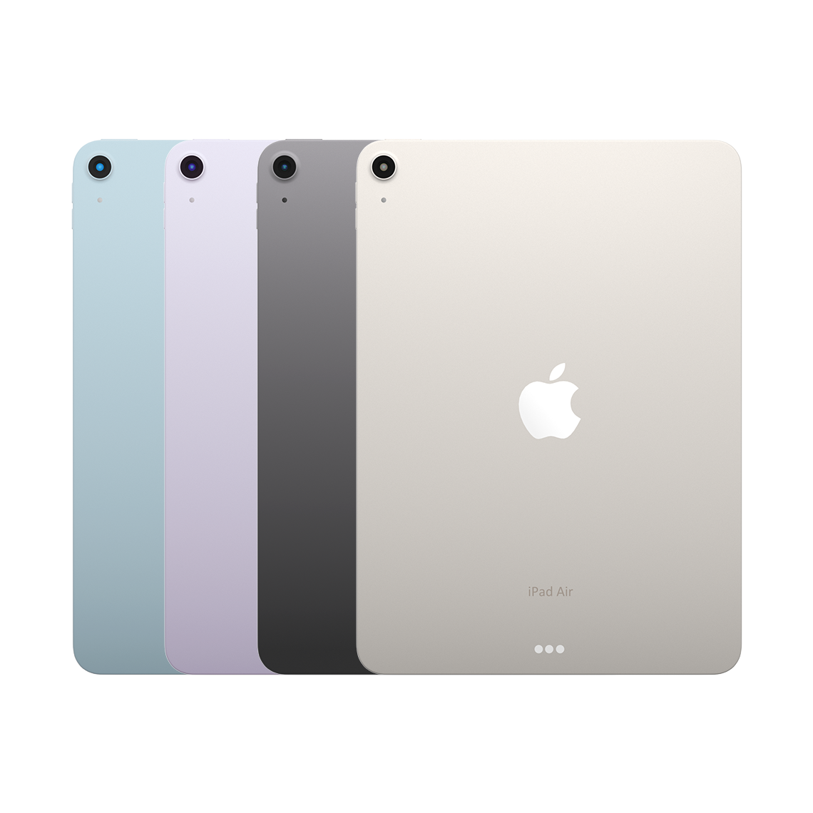Apple iPad Air rear view showing the blue, pink, space gray and starlight colors