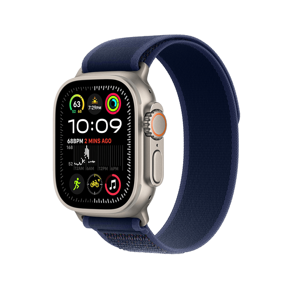 Apple Watch Ultra 2 Titanium with Blue Trail Loop side view
