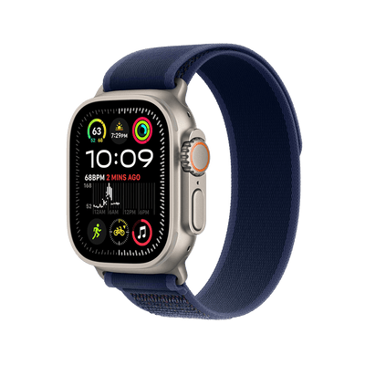 Apple Watch Ultra 2 Titanium with Blue Trail Loop side view