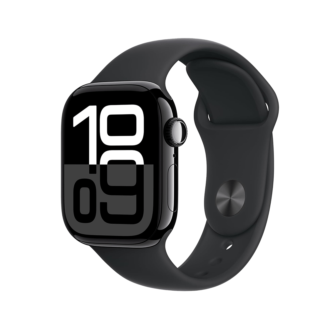 Apple Watch Series 10 Jet Black with Black Sport Band side view