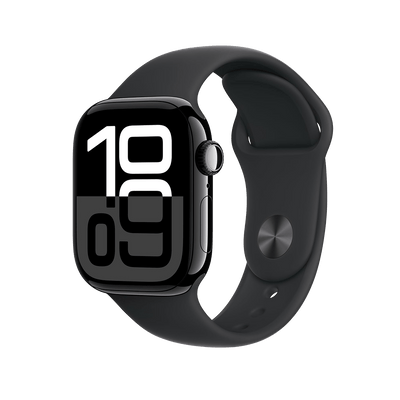Apple Watch Series 10 Jet Black with Black Sport Band side view