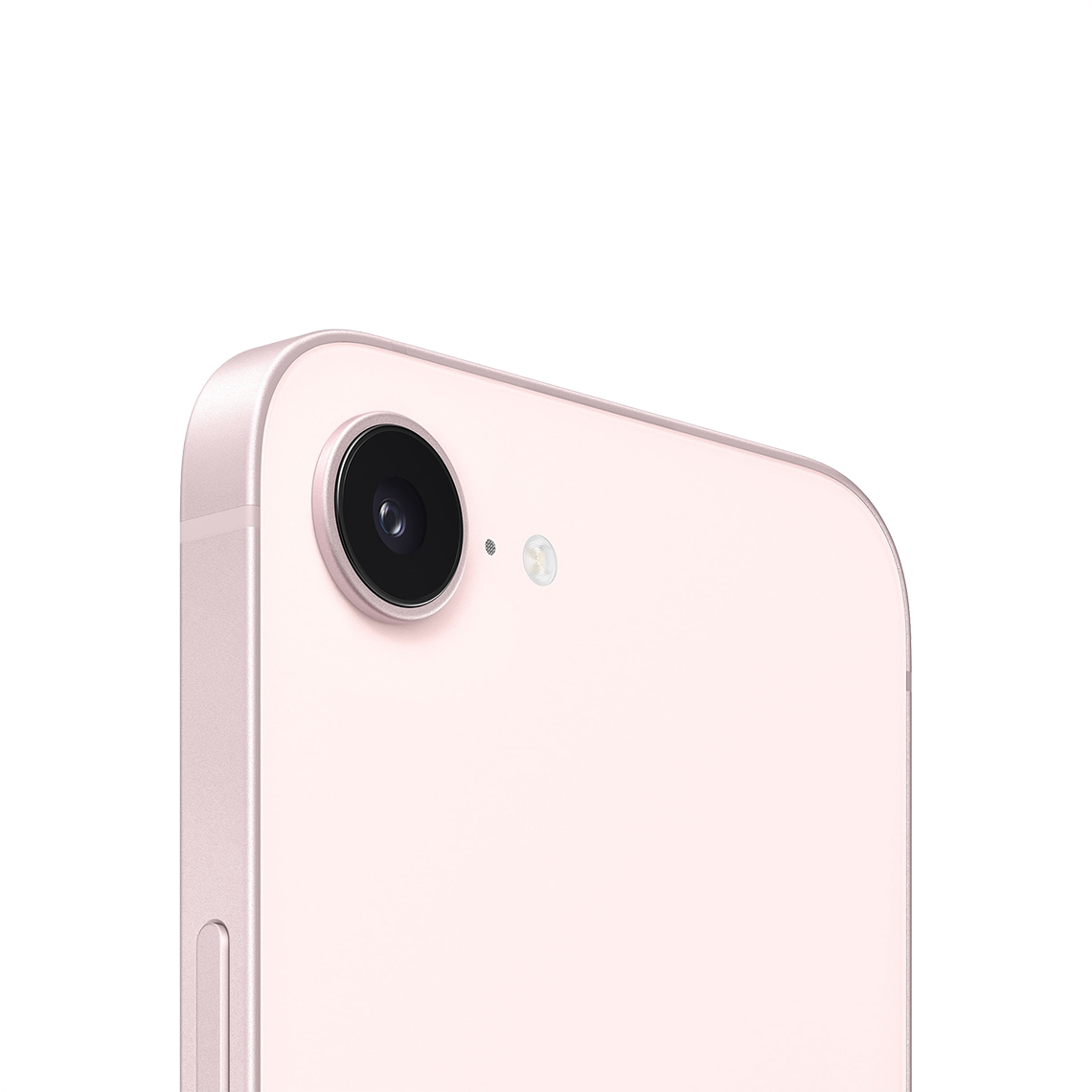 The Apple iPhone 17e soft pink color close-up view of the back and camera