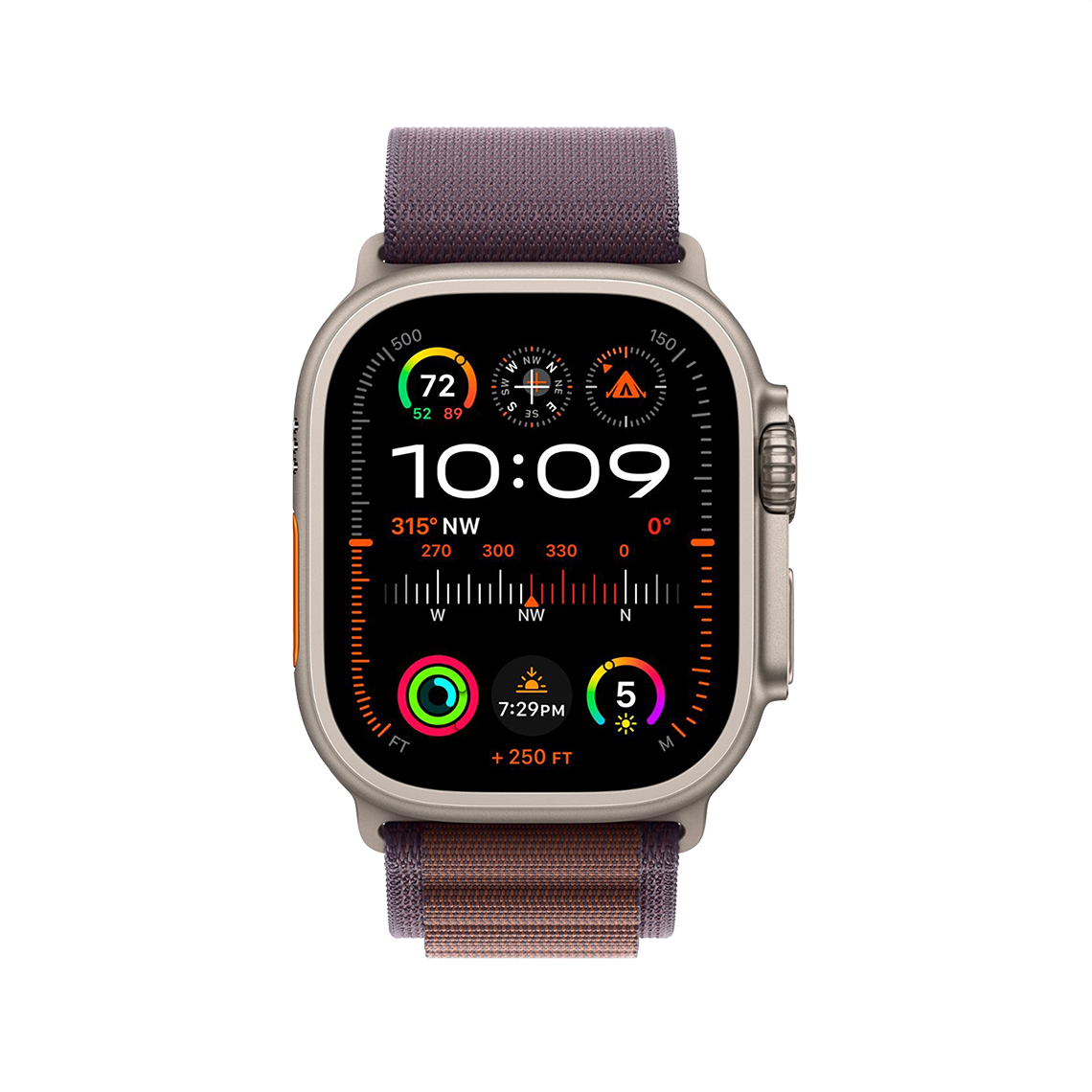 Apple Watch Ultra 2 Titanium with Indigo Alpine Loop front view