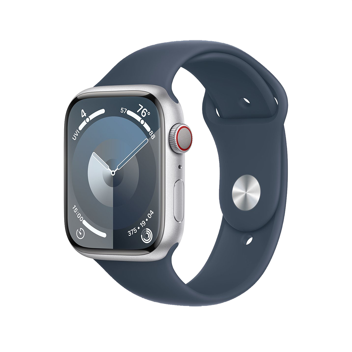 Apple Watch Series 9 41mm GPS + Cellular - Silver w/ M/L Storm Blue Sports Band, Open Box