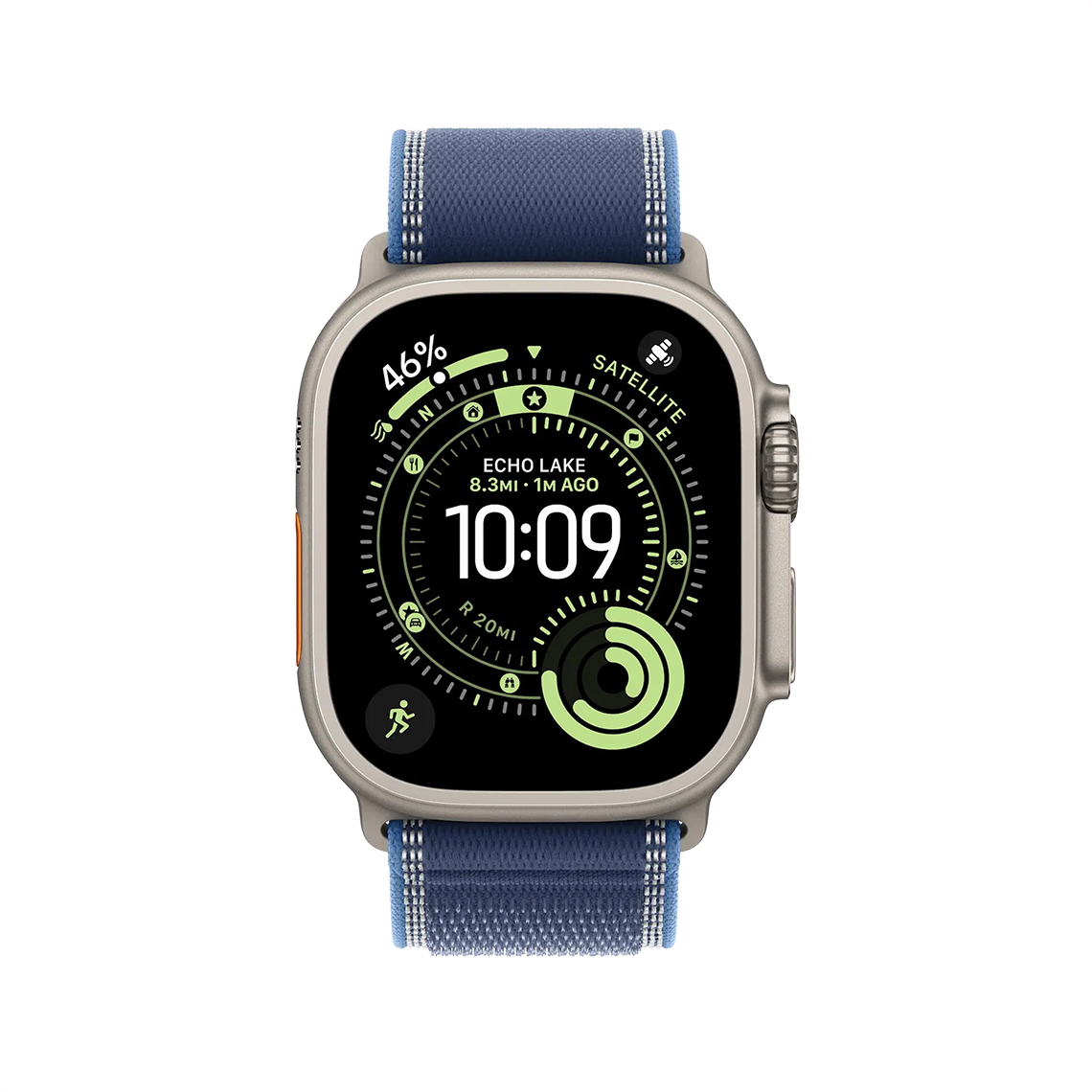 Apple Watch Ultra 2 Natural Titanium with Bright Blue Trail Loop front view