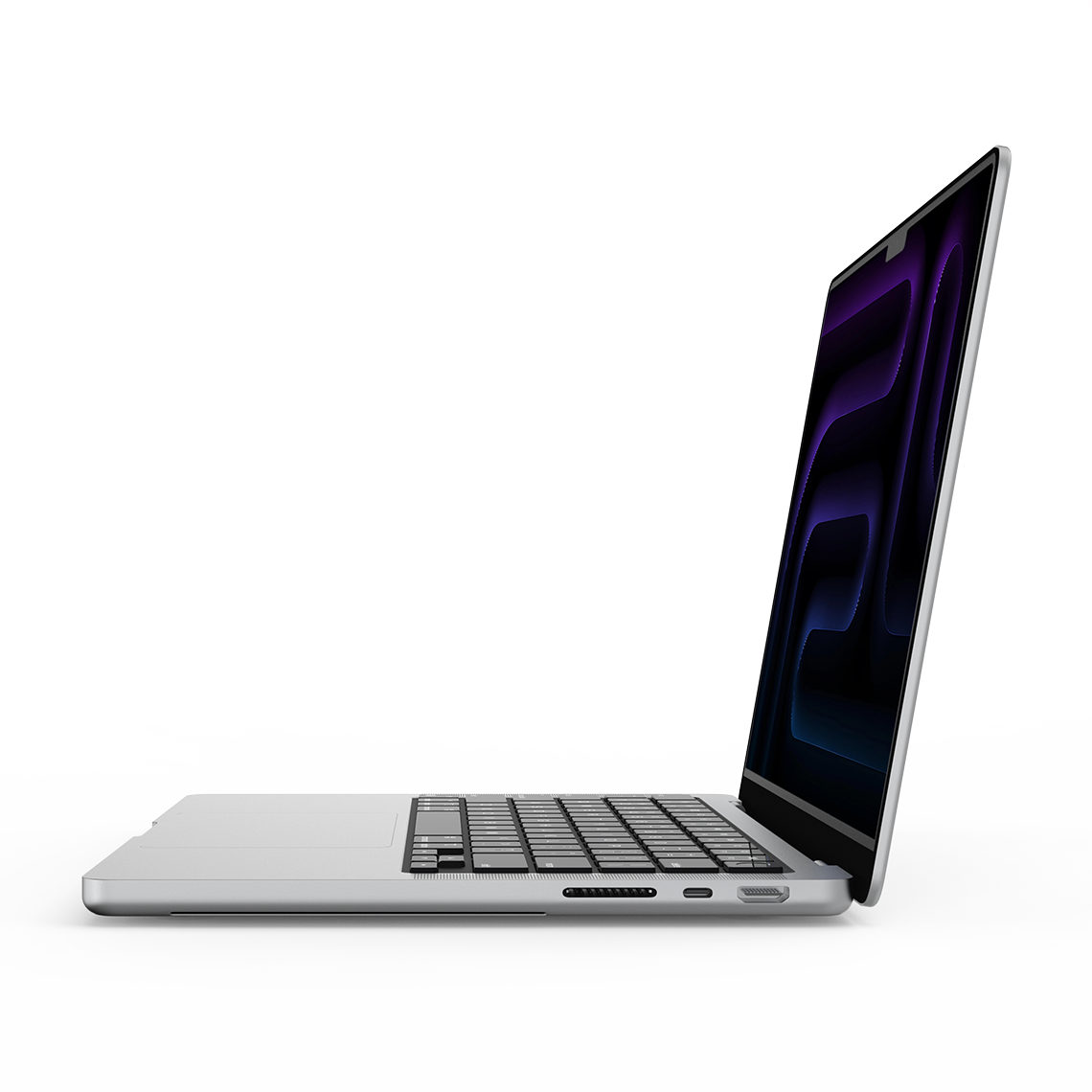 Apple MacBook Pro 14-inch M5 silver opened right side view