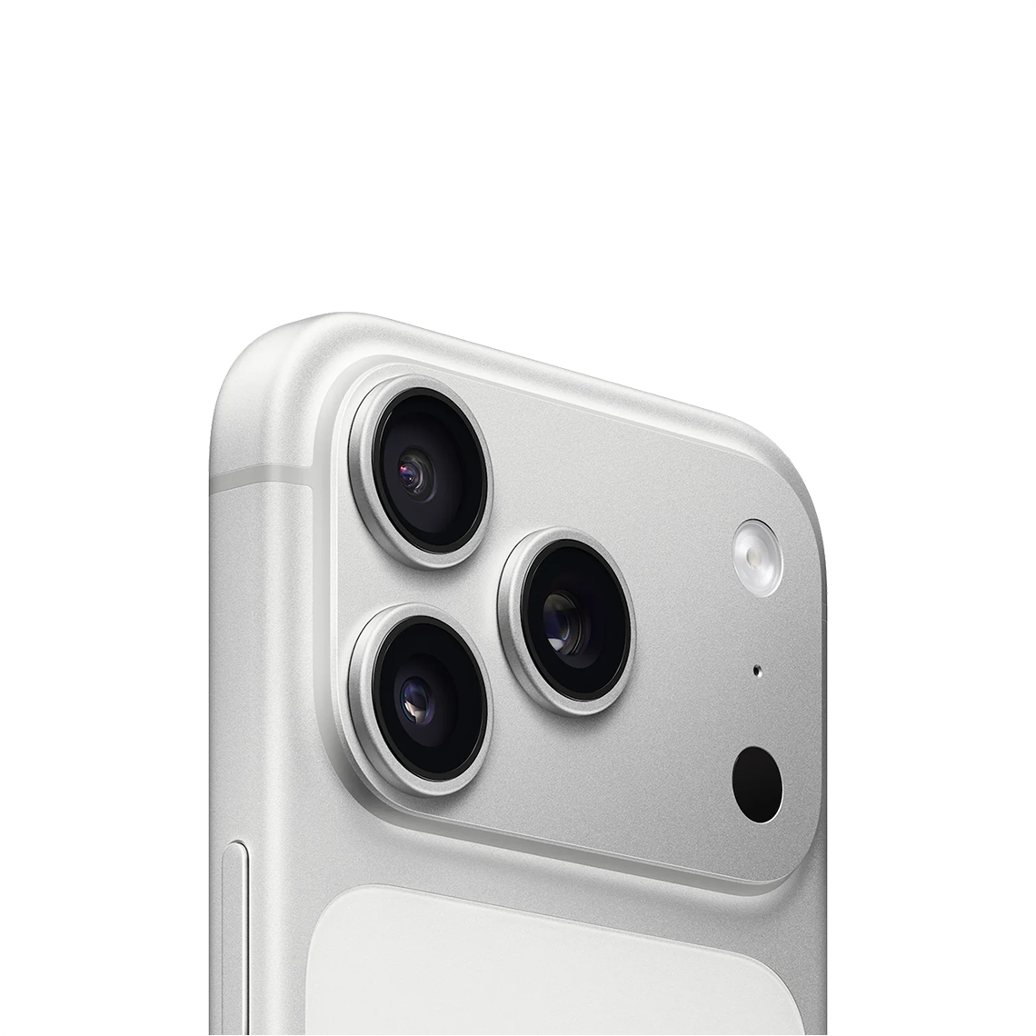 The Apple iPhone 17 Pro silver color close-up view of the back and camera