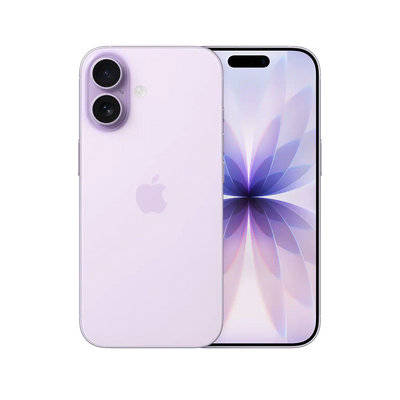 The Apple iPhone 17 lavender color with front and rear view