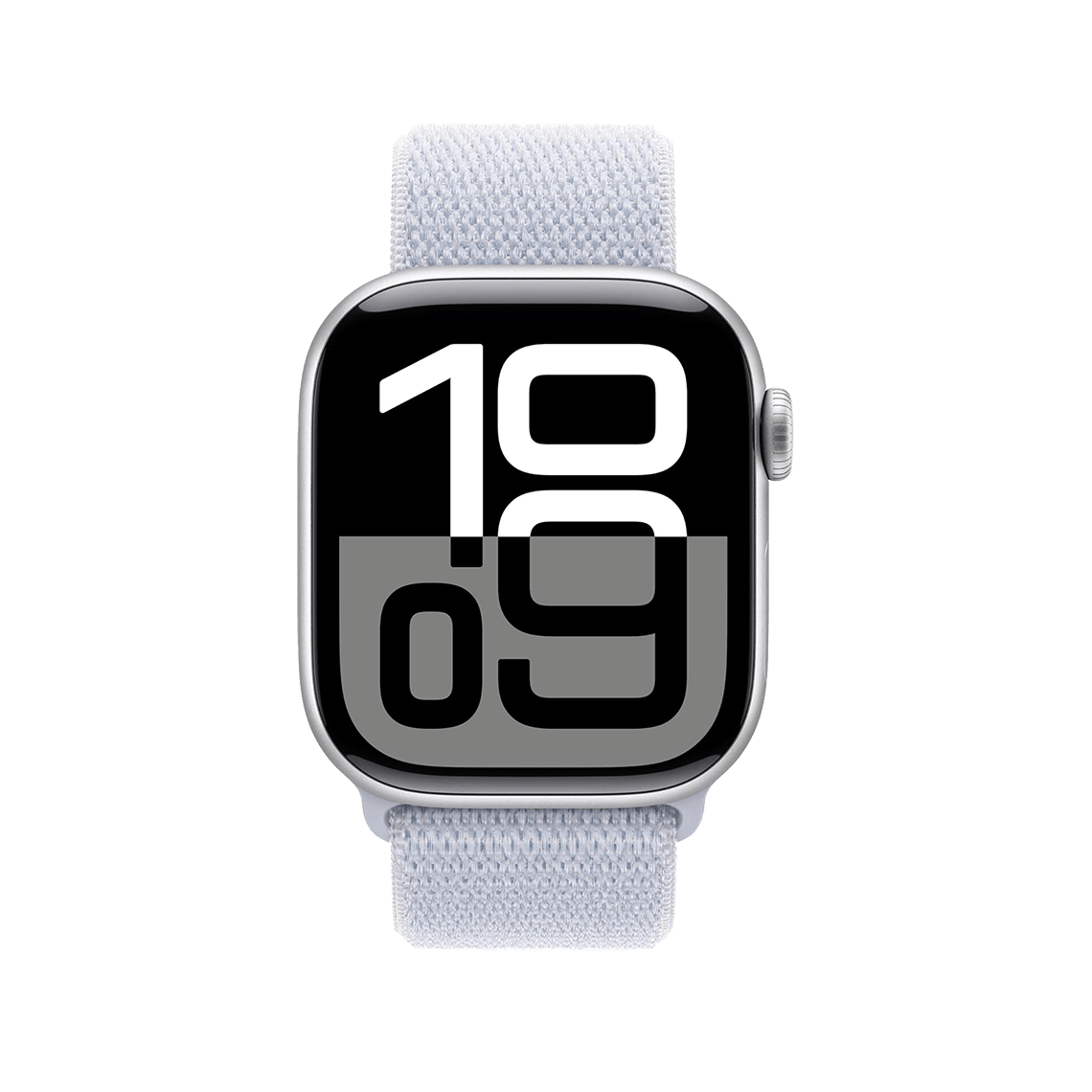 Apple Watch Series 10 Silver with Blue Cloud Sport Loop front view