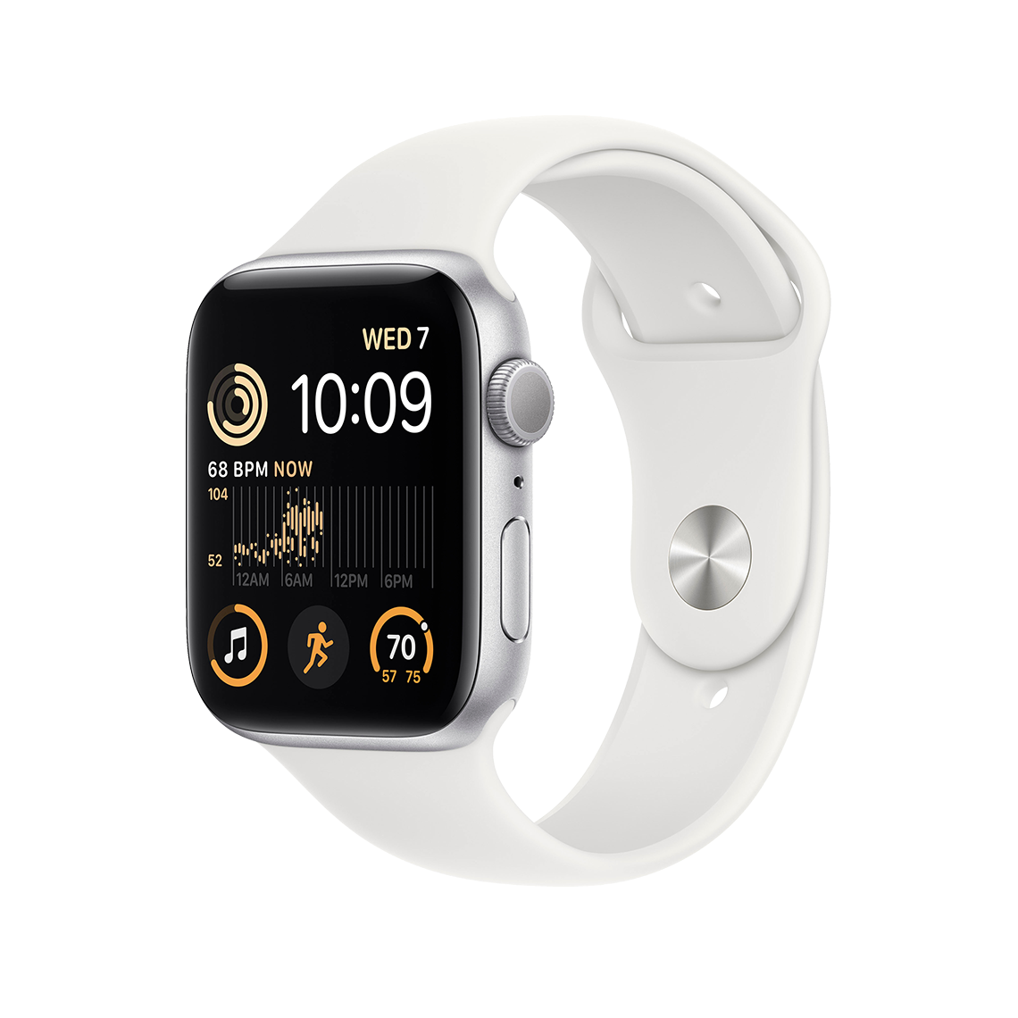 Apple Watch SE 2 44 mm GPS – Silber mit weißem Sportarmband S/M, Klasse A