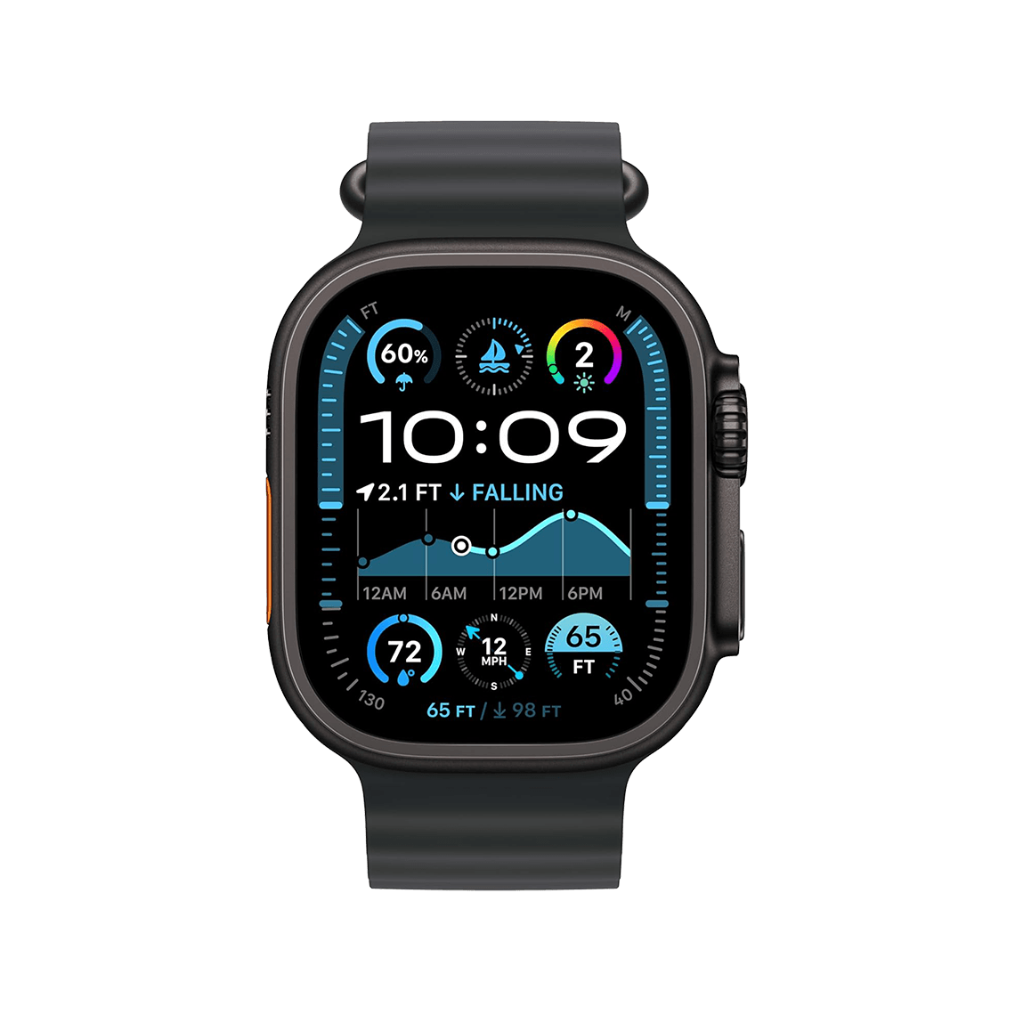 Apple Watch Ultra 2 Black Titanium with Black Ocean Band front view