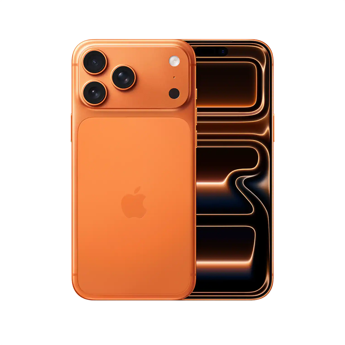 The Apple iPhone 17 Pro Max cosmic ornage color with front and rear view