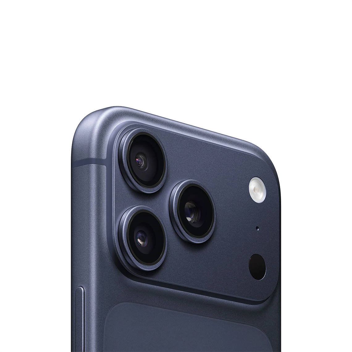 The Apple iPhone 17 Pro deep blue color close-up view of the back and camera