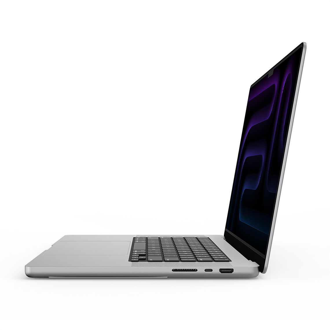 Apple MacBook Pro 16-inch M5 silver opened right side view
