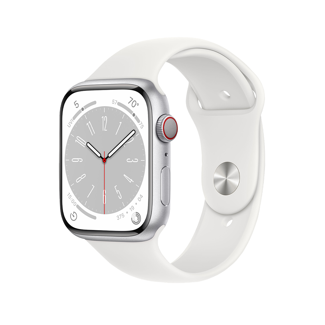 Apple Watch Series 8 45mm GPS + Cellular - Silver w/ M/L White Sports Band, Open Box