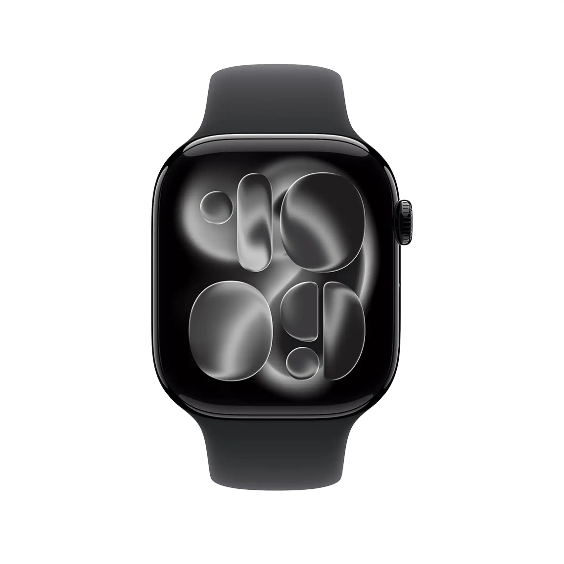 Apple Watch Series 11 Jet Black with Black Sport Band front view