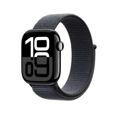 Apple Watch Series 10 Jet Black with Ink Sport Loop side view