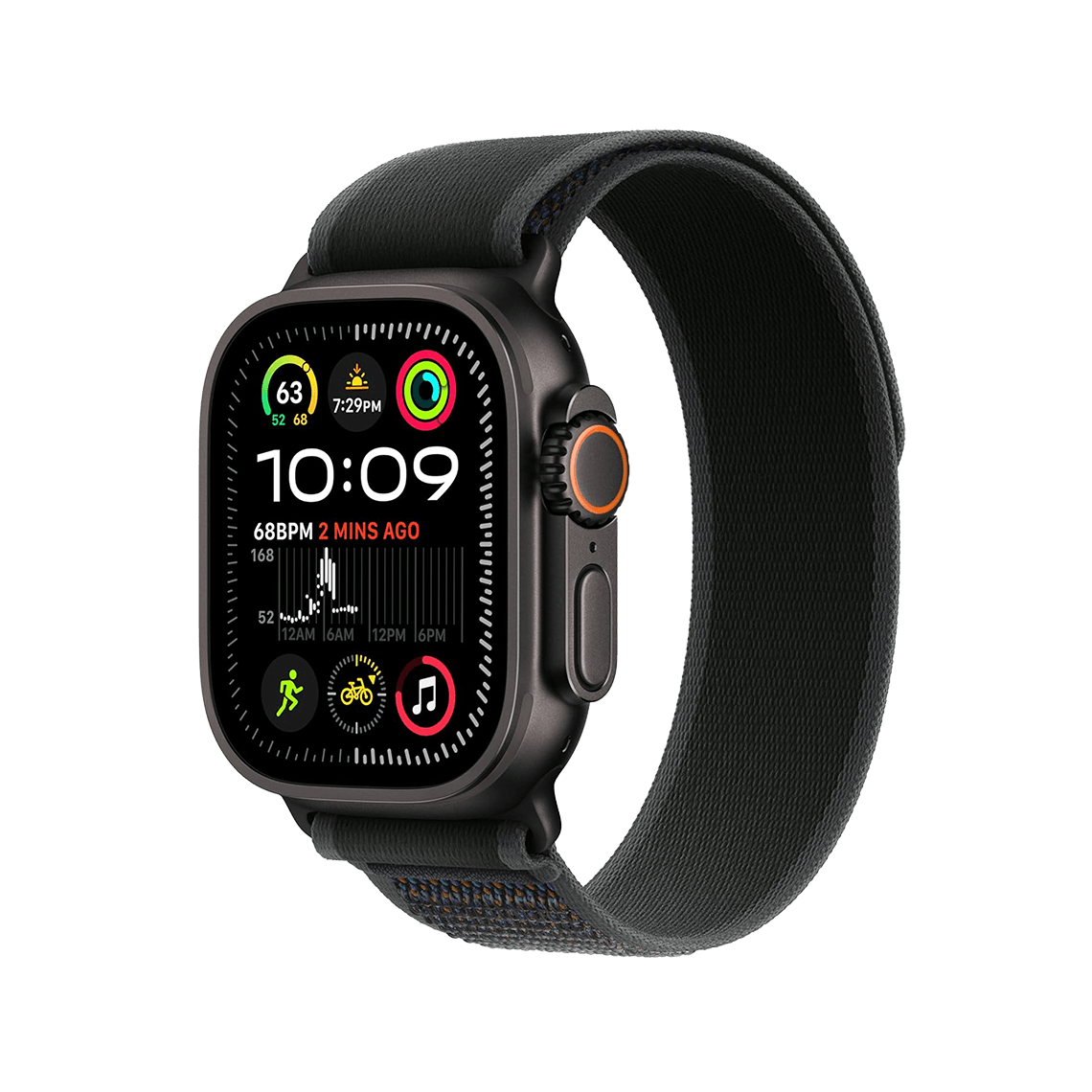 Apple Watch Ultra 2 Black Titanium with Black Trail Loop side view