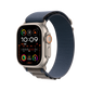 Apple Watch Ultra 2 Titanium with Blue Alpine Loop side view