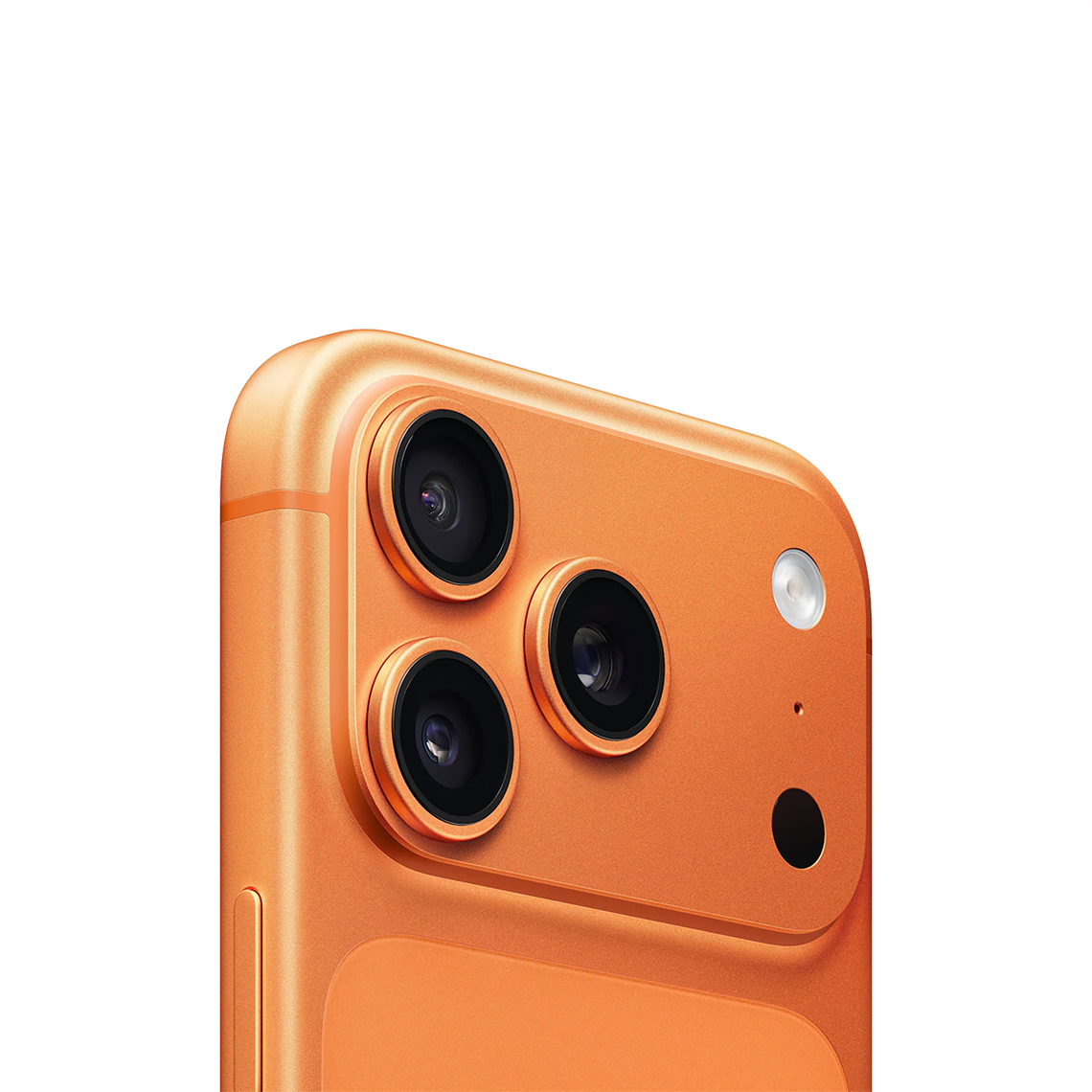 The Apple iPhone 17 Pro cosmic orange color close-up view of the back and camera