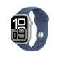 Apple Watch Series 10 Silver with Denim Sport Band side view