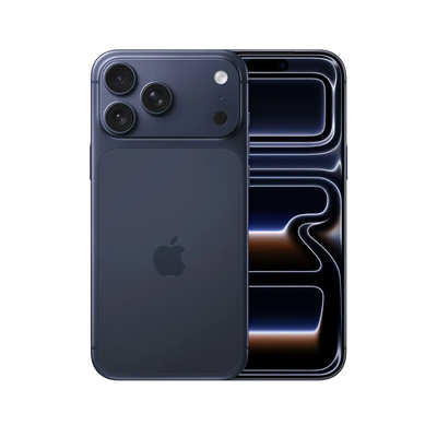 The Apple iPhone 17 Pro Max deep blue color with front and rear view