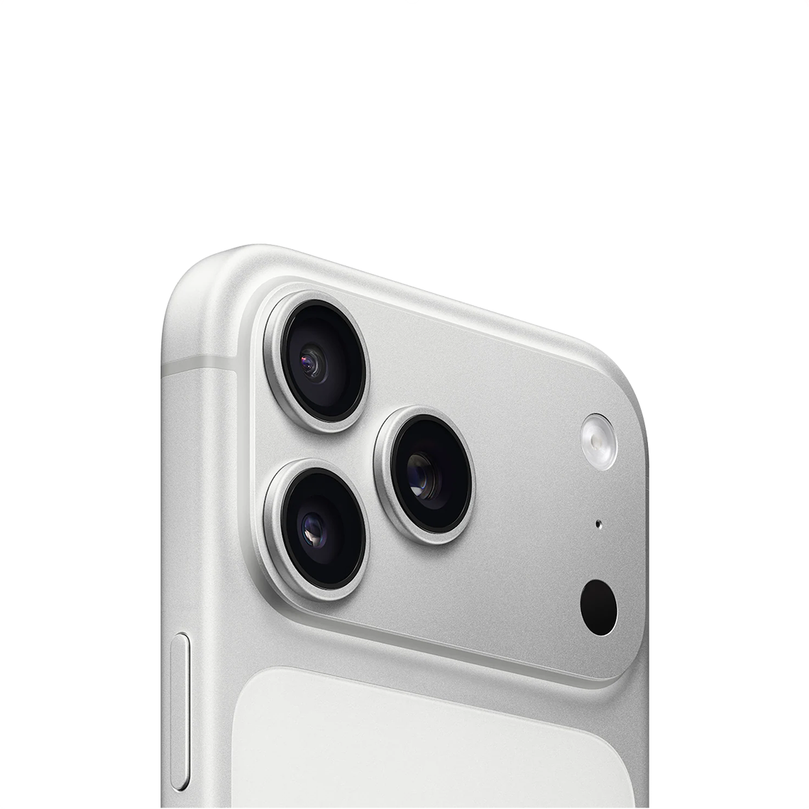 The Apple iPhone 17 Pro Max silver color close-up view of the back and camera