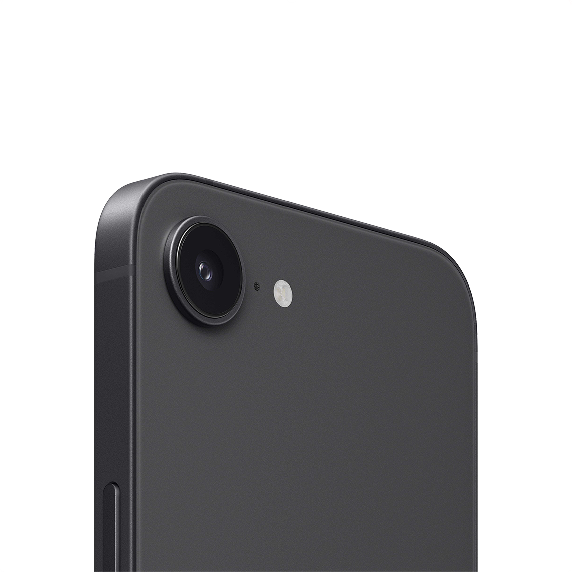 The Apple iPhone 17e black color close-up view of the back and camera