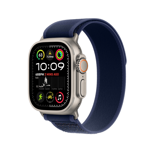 Apple Watch Ultra 2 Titanium with Blue Trail Loop side view