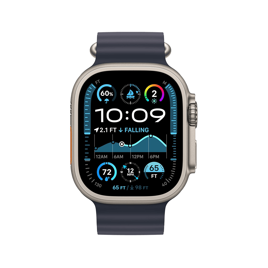 Apple Watch Ultra 2 Titanium with Navy Ocean Band front view