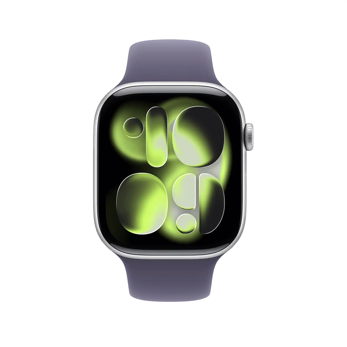 Apple Watch Series 11 Silver with Purple Fog Sport Band front view