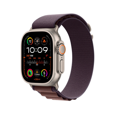 Apple Watch Ultra 2 Titanium with Indigo Alpine Loop side view
