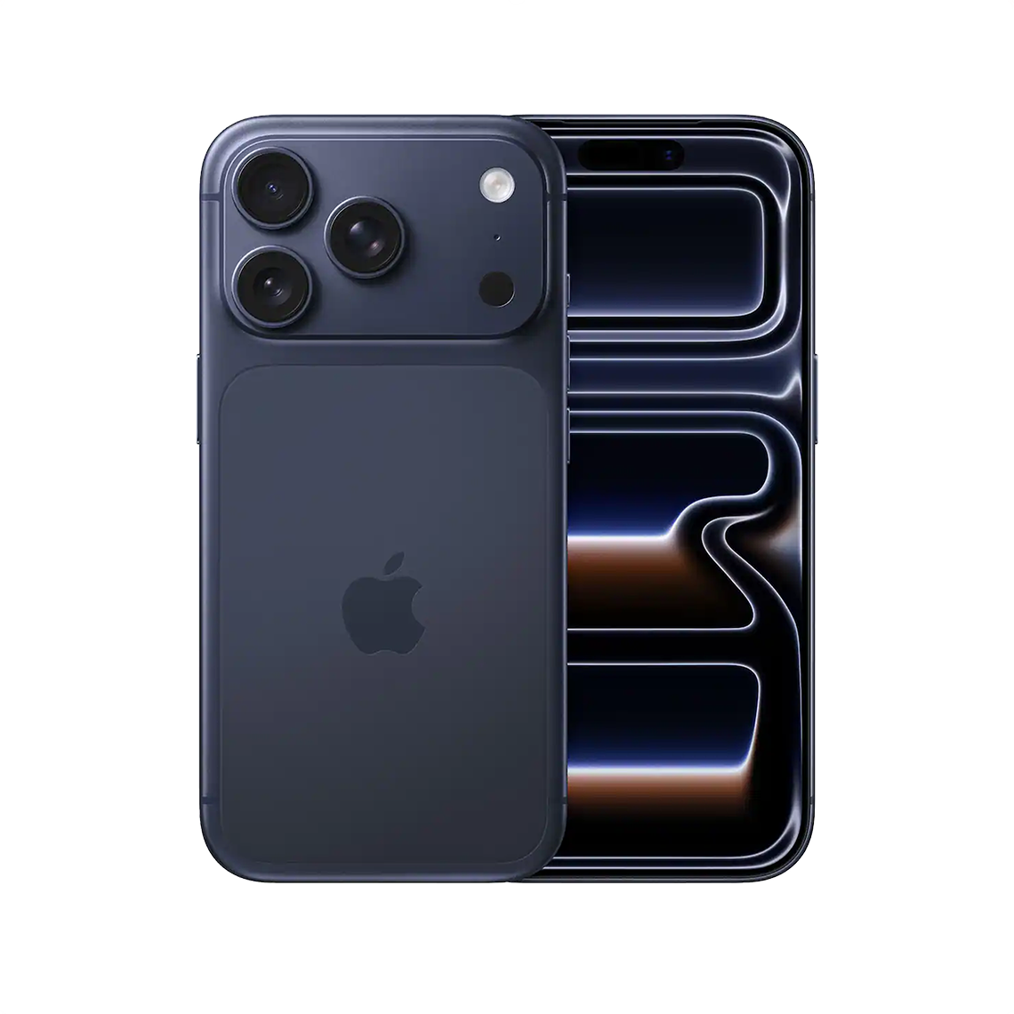 The Apple iPhone 17 Pro deep blue color with front and rear view