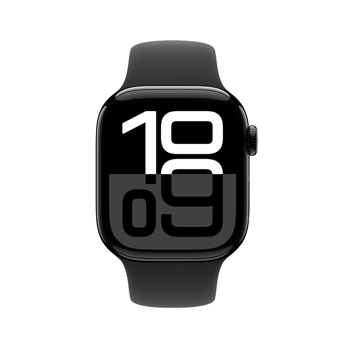 Apple Watch Series 10 Jet Black with Black Sport Band front view