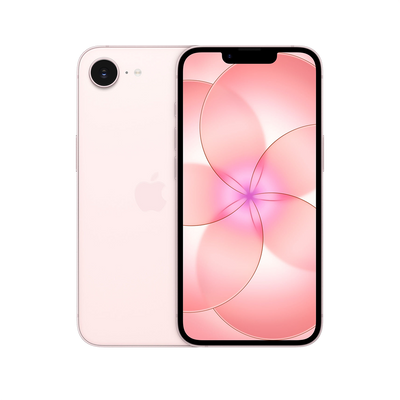 The Apple iPhone 17e soft pink color with front and rear view