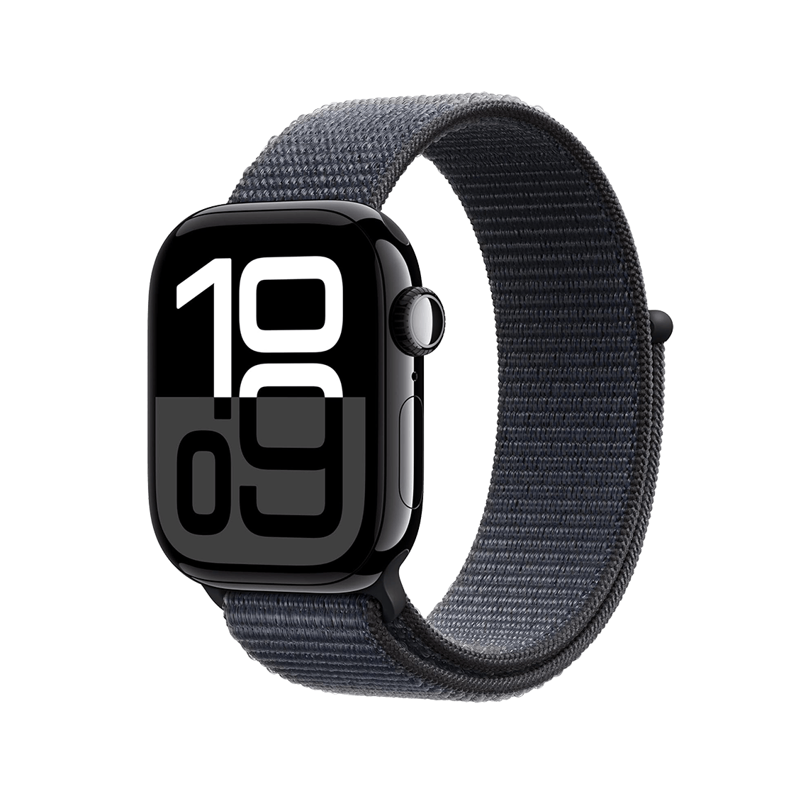 Apple Watch Series 10 Jet Black with Ink Sport Loop side view