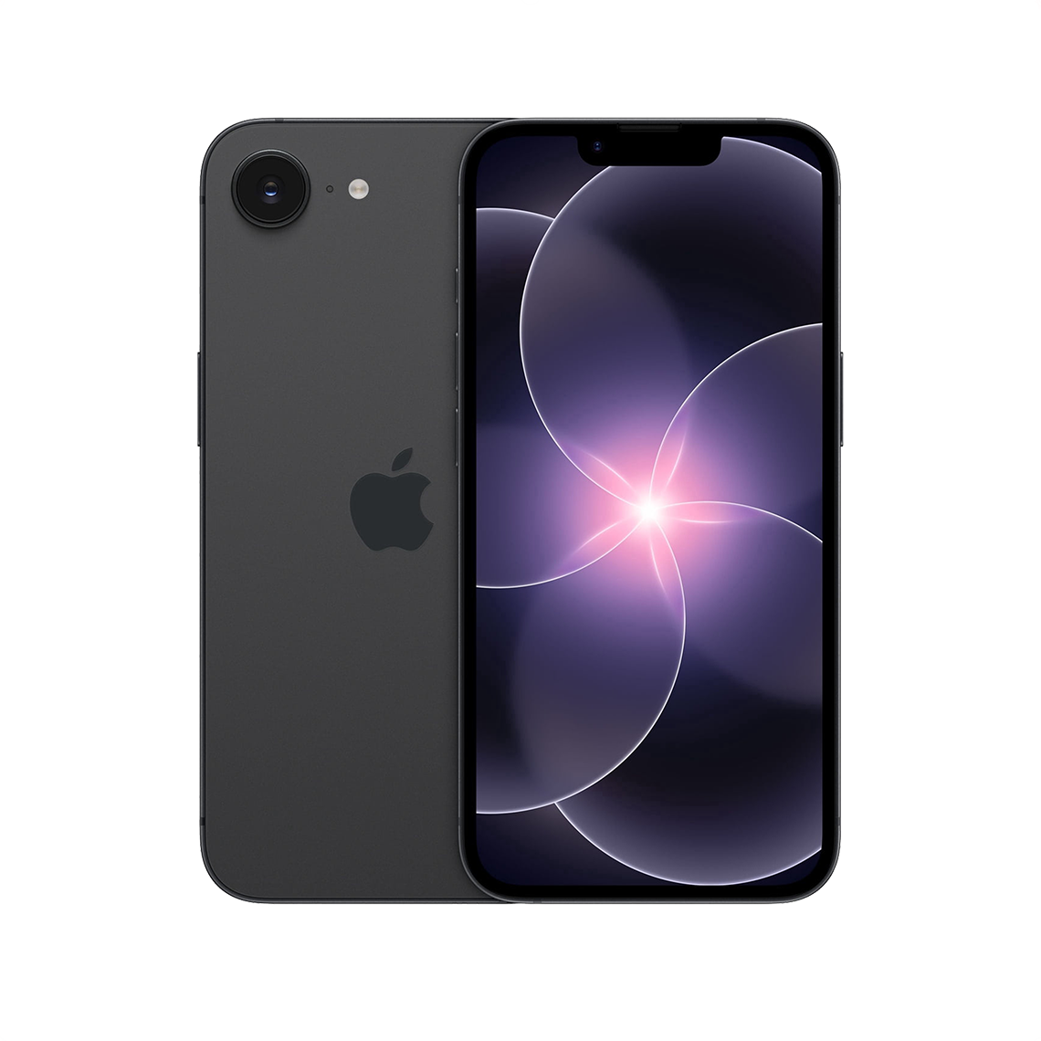 The Apple iPhone 17e black color with front and rear view