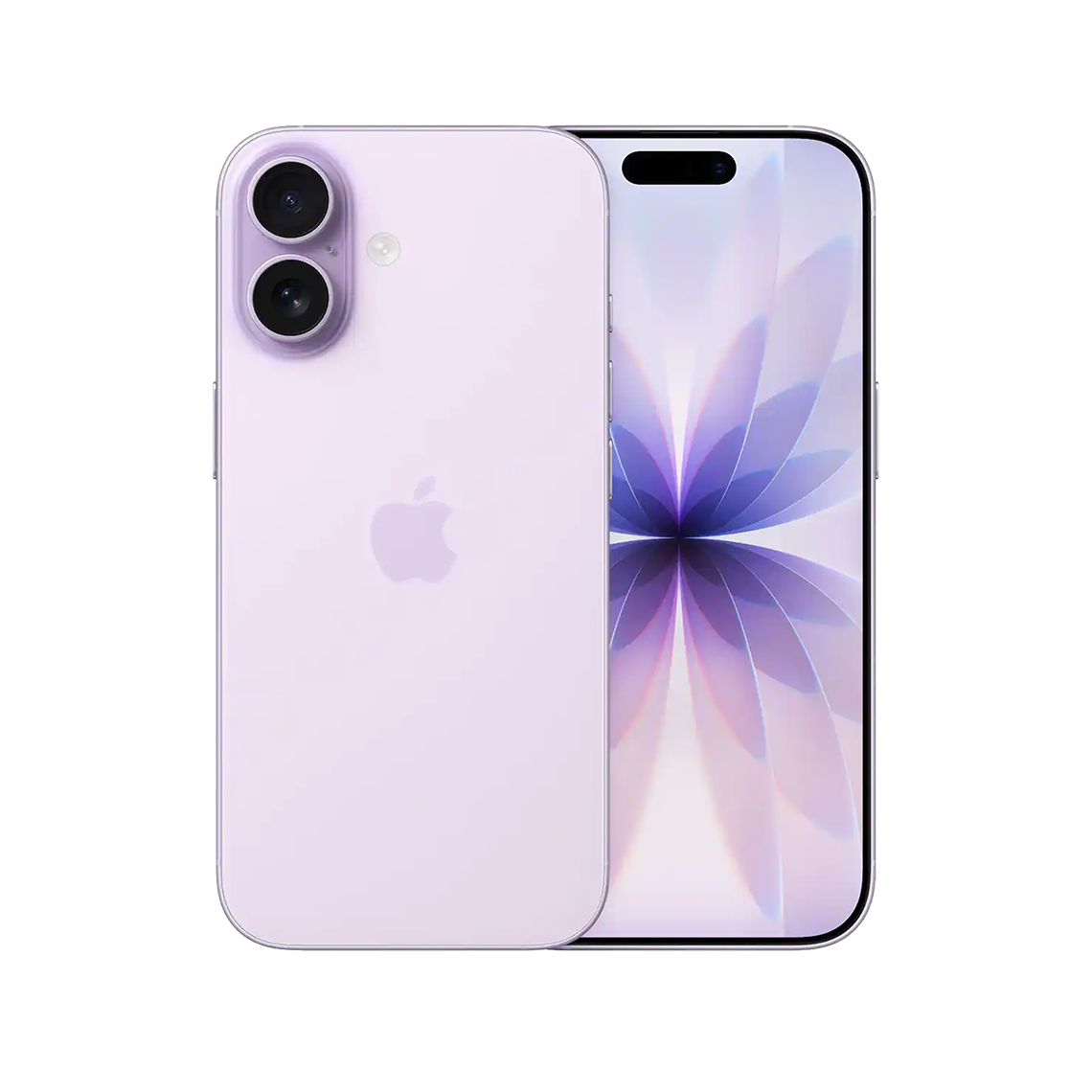 The Apple iPhone 17 lavender color with front and rear view
