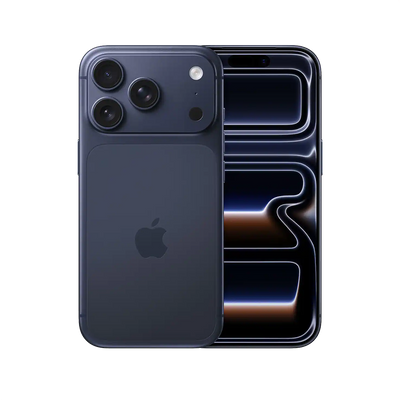 The Apple iPhone 17 Pro deep blue color with front and rear view