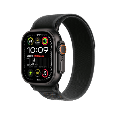 Apple Watch Ultra 2 Black Titanium with Black Trail Loop side view