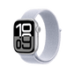 Apple Watch Series 10 Silver with Blue Cloud Sport Loop side view
