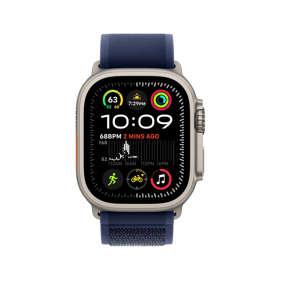 Apple Watch Ultra 2 Titanium with Blue Trail Loop front view
