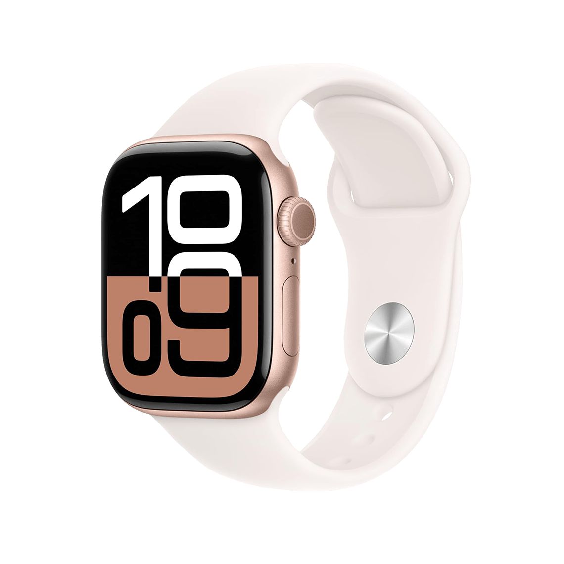 Apple Watch Series 10 Rose Gold with Light Blush Sport Band side view