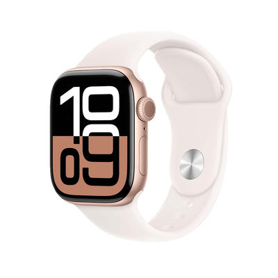 Apple Watch Series 10 Rose Gold with Light Blush Sport Band side view