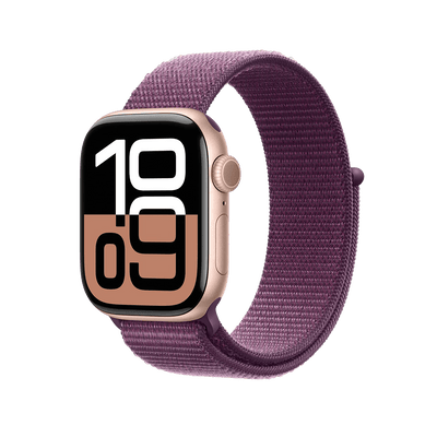 Apple Watch Series 10 Rose Gold with Plum Sport Loop side view
